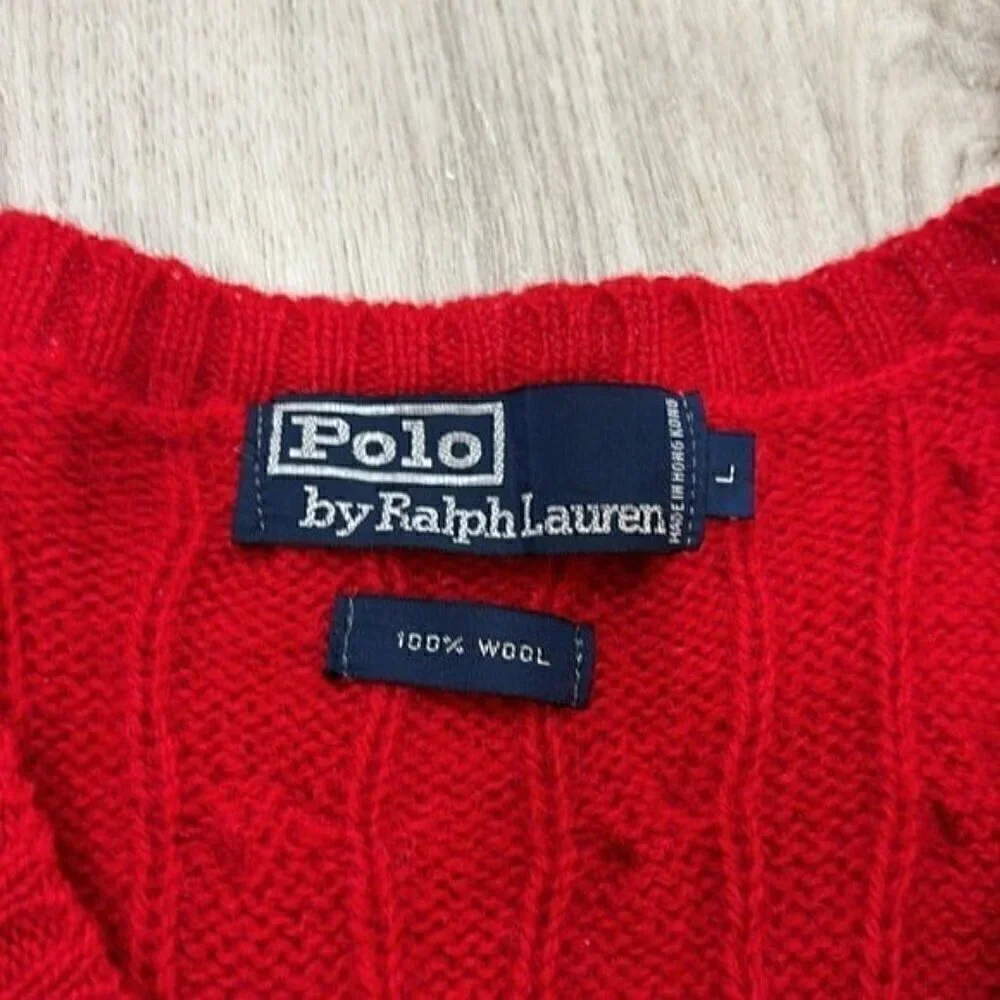 Polo Ralph Lauren v neck red 100% wool vest men flawed  size large